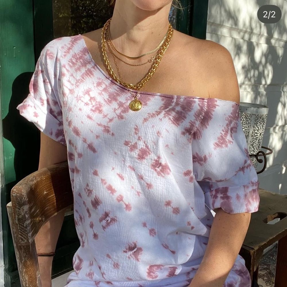 Off-Shoulder Tie-Dye Top in Mauve Pink top